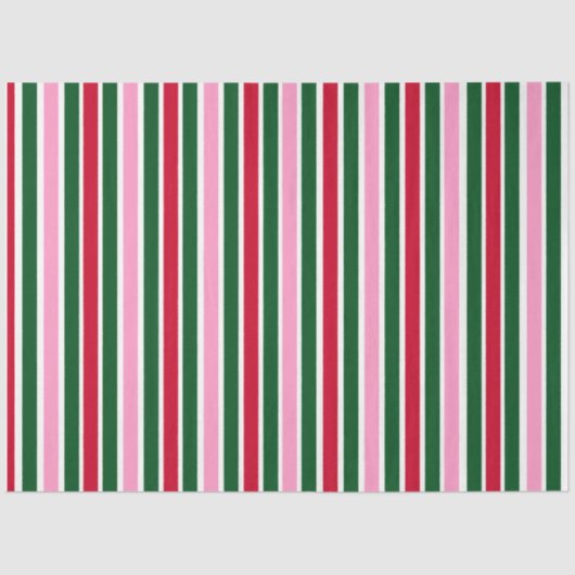 ピンクの緑と赤ストライプのクリスマスキャンディーケイン 薄葉紙 (正面)