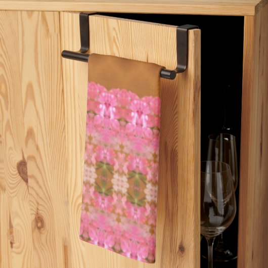 ピンクの緑と金ゴールド キッチンタオル (三つ折り)