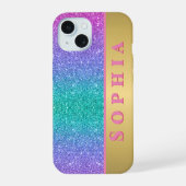 ピンクの緑と青のカラーグリッターグラデーションテクスチャ iPhone 15ケース (裏面)