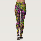 ピンクの緑と黒の黄色の明るい渦巻き レギンス (裏面)