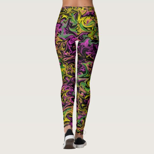 ピンクの緑と黒の黄色の明るい渦巻き レギンス (裏面)