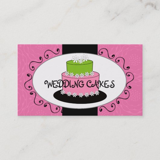 ピンクの緑のウエディングケーキのベーカリーの名刺 名刺 (正面)