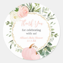 ピンクの緑のカボチャエレガントの秋の赤ちゃんシャワー ラウンドシール