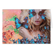 ピンクの緑のキラキラした青い蝶金ゴールド (正面横)