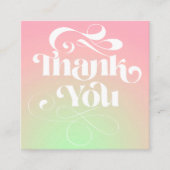 ピンクの緑のグラデーションのレトロなスクリプトの順感謝してい序 スクエア名刺 (正面)
