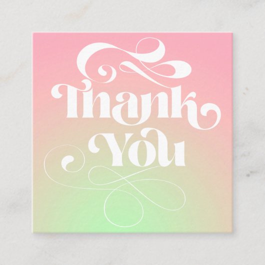 ピンクの緑のグラデーションのレトロなスクリプトの順感謝してい序 スクエア名刺 (正面)