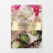 ピンクの緑のグリッターの水色3折パンフレット 三つ折りカード (カバー)