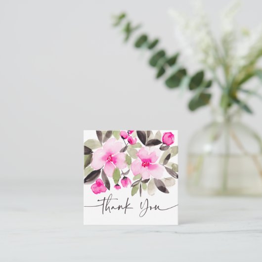 ピンクの緑のシックなフローラの水の色の感謝してい順序あなた スクエア名刺 (スタンド正面)