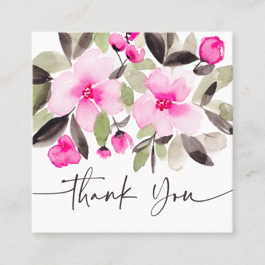 ピンクの緑のシックなフローラの水の色の感謝してい順序あなた スクエア名刺 (正面)