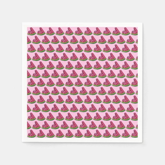 ピンクの緑のジューシーなスイカのスライス果実 スタンダードカクテルナプキン (正面)