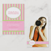 ピンクの緑のストライプのなカメラマンの名刺 名刺 (正面/裏面)