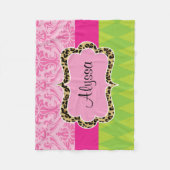 ピンクの緑のダマスク織のヒョウのブランケット フリースブランケット (正面)