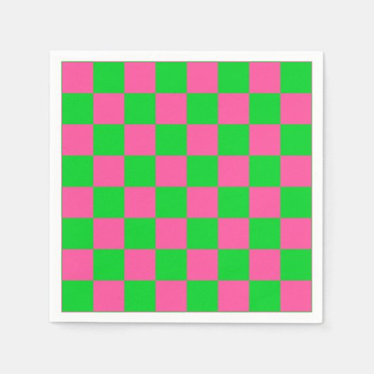 ピンクの緑のチェッ市松模様にクパターン スタンダードカクテルナプキン (正面)
