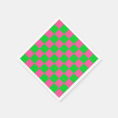 ピンクの緑のチェッ市松模様にクパターン スタンダードカクテルナプキン (角)