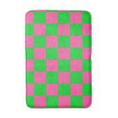 ピンクの緑のチェッ市松模様にクパターン バスマット (正面縦)