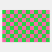ピンクの緑のチェッ市松模様にクパターン ラッピングペーパーシート (正面3)