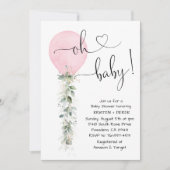 ピンクの緑のバルーン赤ちゃんシャワー 招待状 (正面)