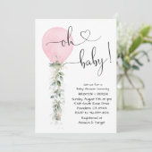 ピンクの緑のバルーン赤ちゃんシャワー 招待状 (スタンド正面)