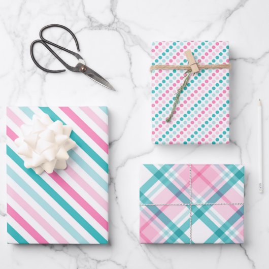 ピンクの緑のパタモダンーン ラッピングペーパーシート (正面)