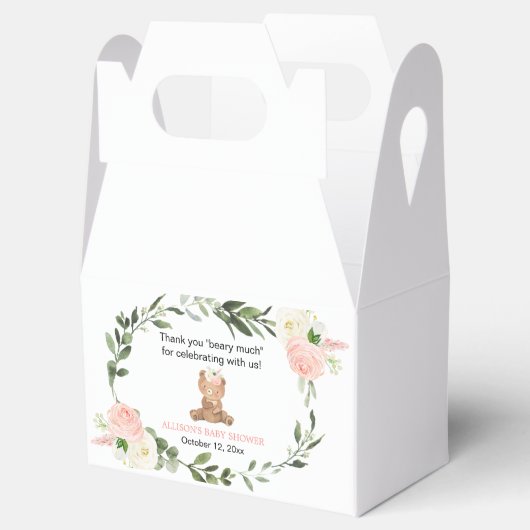 ピンクの緑のフローラテディベアの女の子の好意ボックス フェイバーボックス (オープン)