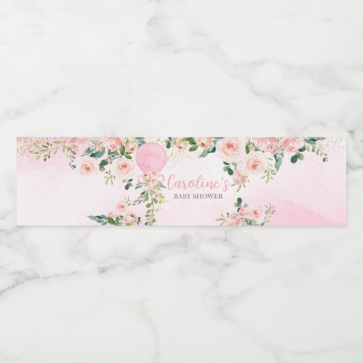 ピンクの緑のフローラバルーンベビーシャワー ペットボトルラベル (シングルラベル)