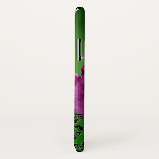 ピンクの緑のフローラ渦巻き旋回、果実ダマスクモノグラム Case-Mate iPhoneケース (裏面/右)