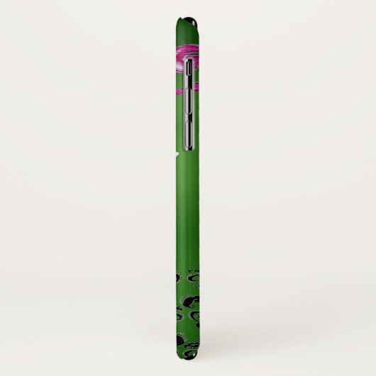 ピンクの緑のフローラ渦巻き旋回、果実ダマスクモノグラム Case-Mate iPhoneケース (裏面/左)