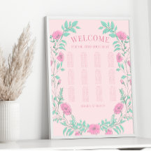 ピンクの緑のフローラ結婚リースの座席表