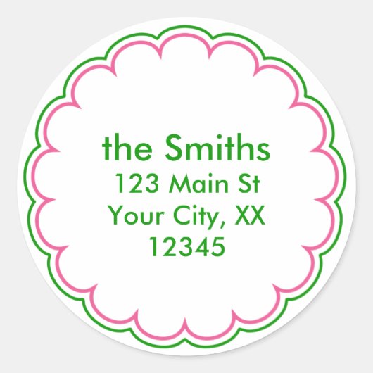 ピンクの緑のホタテの住所シール ラウンドシール (正面)