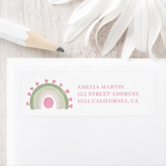 ピンクの緑のボーホレインボーサンシャインベビーシャワー ラベル (インサイチュ)