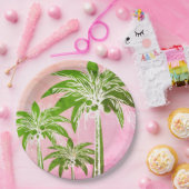 ピンクの緑のヤシの名門私立校風の木グラデーションの水色 ペーパープレート (パーティー)