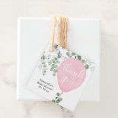 ピンクの緑のユーカリ風バルーンベイビーシャワー フェイバータグ (インサイチュ)