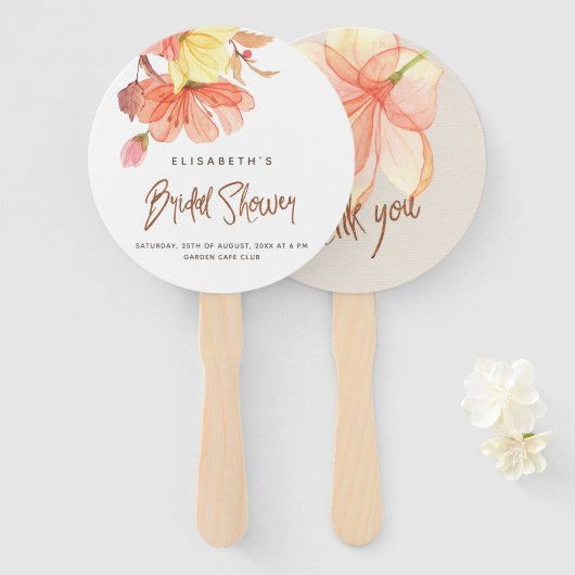 ピンクの緑の夏の水色フローラブライダルシャワー ハンドファン (正面&裏面)