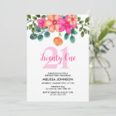 ピンクの緑の春花21歳の誕生日 招待状 (スタンド正面)