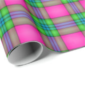ピンクの緑の格子模様のパーティーラップ ラッピングペーパー (ロールコーナー)
