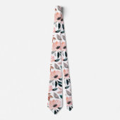 ピンクの緑の水の色のフローラルパターン ネクタイ (正面)