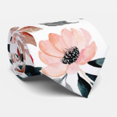 ピンクの緑の水の色のフローラルパターン ネクタイ (ロール)