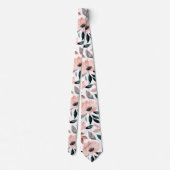 ピンクの緑の水の色のフローラルパターン ネクタイ (裏面)