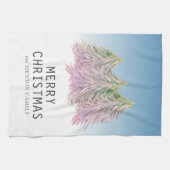 ピンクの緑の水色のクリスマスツリー芸術的 キッチンタオル (横)