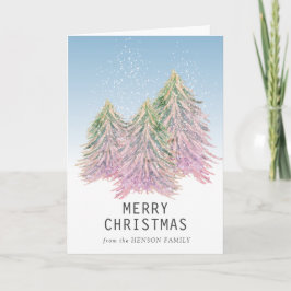 ピンクの緑の水色のクリスマスツリー芸術的 シーズンカード