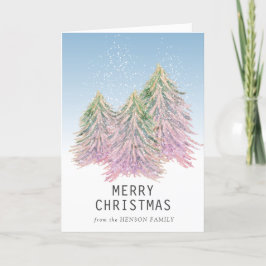 ピンクの緑の水色のクリスマスツリー芸術的 シーズンカード
