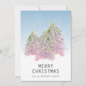 ピンクの緑の水色のクリスマスツリー芸術的 シーズンカード (正面)