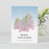 ピンクの緑の水色のクリスマスツリー芸術的 シーズンカード (スタンド正面)