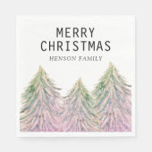 ピンクの緑の水色のクリスマスツリー芸術的 スタンダードランチョンナプキン (正面)