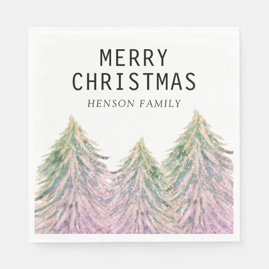 ピンクの緑の水色のクリスマスツリー芸術的 スタンダードランチョンナプキン (正面)