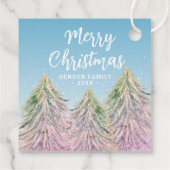 ピンクの緑の水色のクリスマスツリー芸術的 フェイバータグ (裏面)