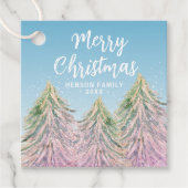 ピンクの緑の水色のクリスマスツリー芸術的 フェイバータグ (正面)