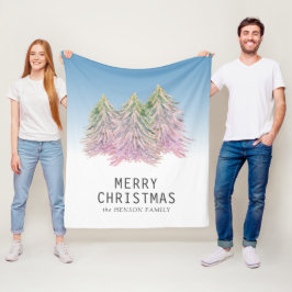 ピンクの緑の水色のクリスマスツリー芸術的 フリースブランケット