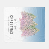 ピンクの緑の水色のクリスマスツリー芸術的 フリースブランケット (正面(横))