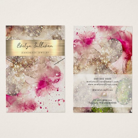 ピンクの緑の水色のネックレス表示カード (正面&裏面)